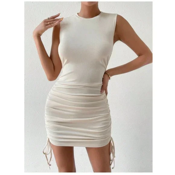 SHEIN Privé Drawstring Side Ribbed Knit Bodycon Dress - Picture 3 of 7